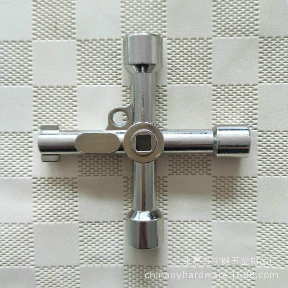 Standard four-in-one multi-functional key, electric control cabinet elevator key, water meter valve zinc alloy key full figure