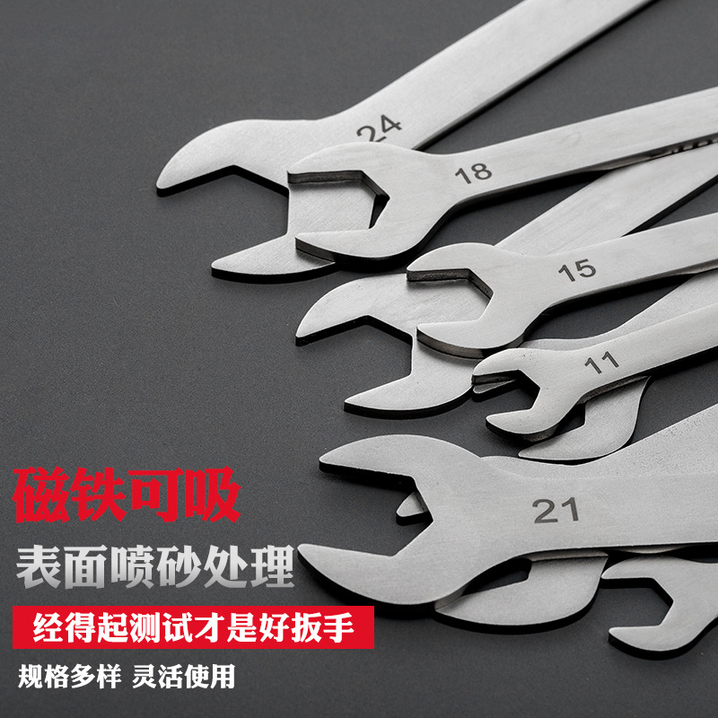 Stainless steel ultra-thin open-end wrench, double-head fixed wrench, 3mm thick dual-purpose small thin fork wrench, dead-end wrench details Picture