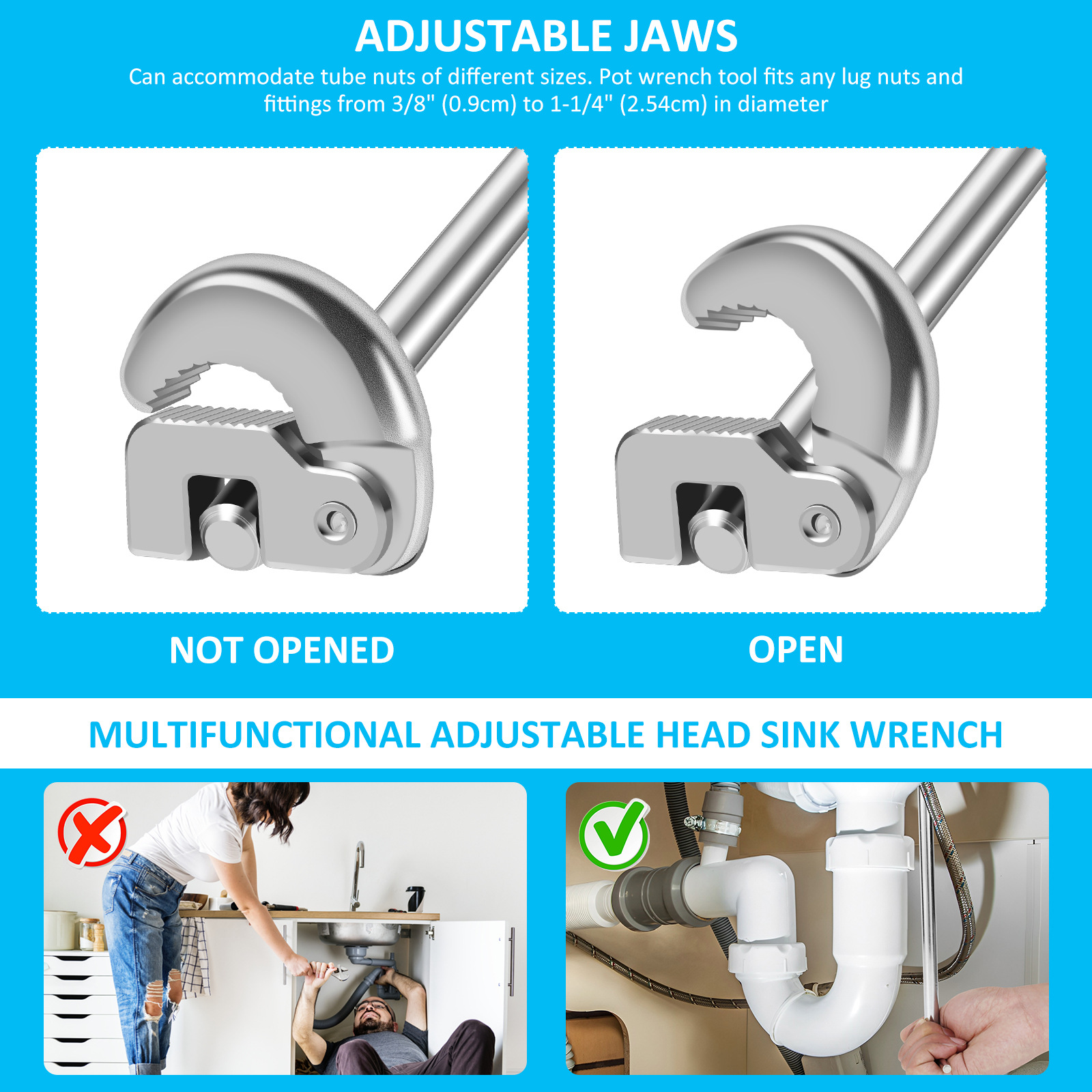 Multi-functional movable head sink wrench, faucet, bathroom water pipe, sewer wrench, pipe wrench, disassembly and assembly tool Item Picture
