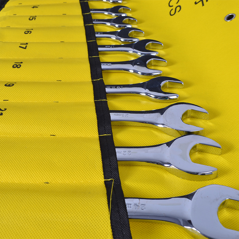 Plum blossom open-end dual-purpose wrench set 8mm-24mm mirror wrench dual-purpose fixed-head wrench auto repair tool combination details Picture