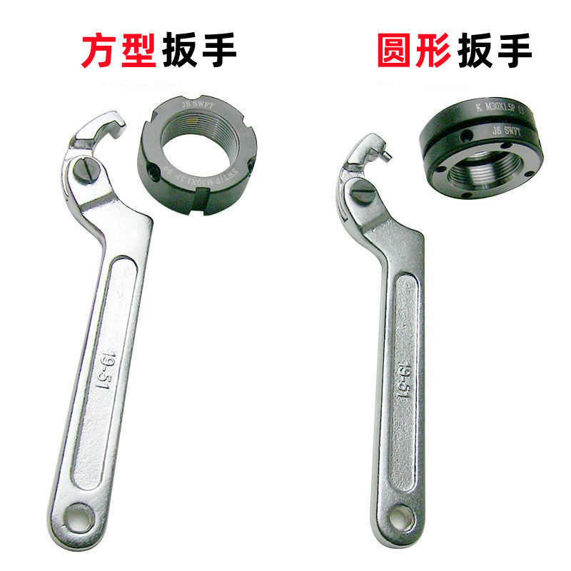 Adjustable crescent wrench, water meter wrench, multi-functional hook head, special shock absorber for removing water meter cover, round nut wrench Specification drawing