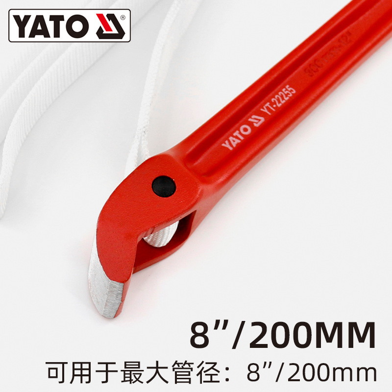 YATO nylon belt wrench, aluminum handle, chrome-plated pipe, pvc pipe, pipe wrench, filter wrench Specification drawing
