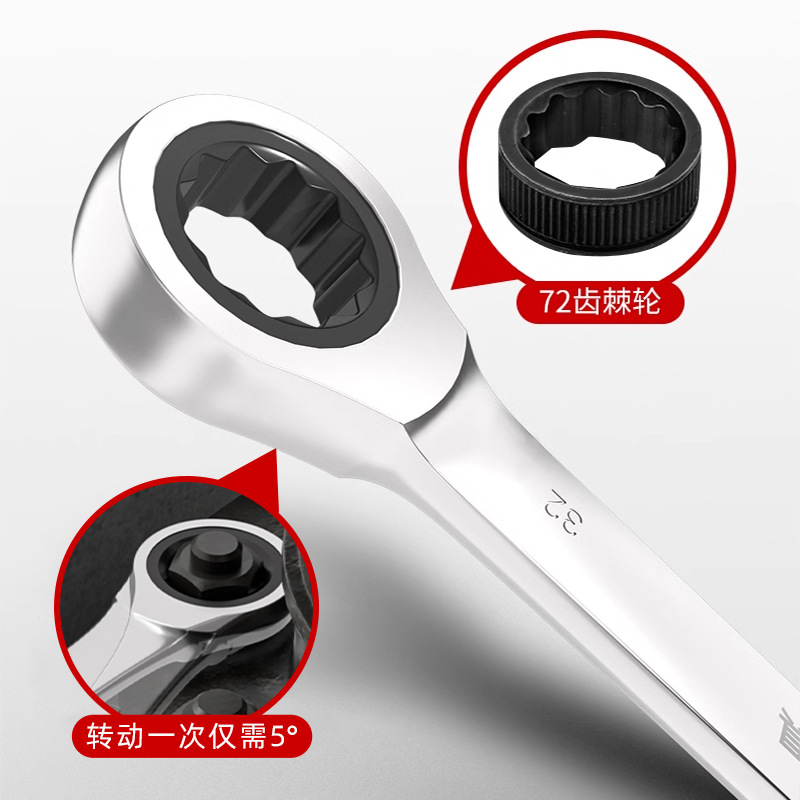 Luwei Tools Co., Ltd. manual dual-purpose quick wrench, open-end plum blossom mirror dual-purpose ratchet with 72 teeth details Picture