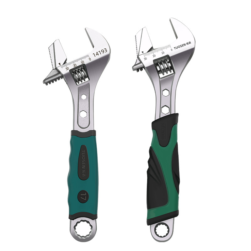 Tuosen Hardware Tools' multi-functional 10-inch pipe adjustable wrench with large opening and 12-inch dual-purpose adjustable wrench for both pipes and adjustable wrenches Item Picture