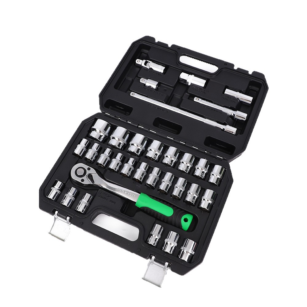 32PCS set of household toolbox repair kit, car maintenance socket ratchet wrench combination hardware tools Item Picture