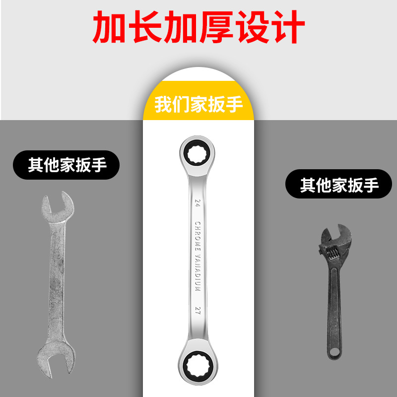 Cross-border exclusive double-head ratchet wrench set: Double-head unidirectional metric manual labor-saving and quick thickening ratchet wrench Application Scenario