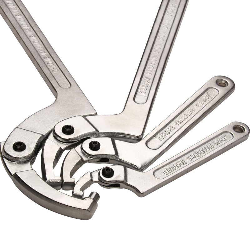 Free shipping round nut wrench, adjustable hook-type movable hook head wrench, hook-type universal multi-functional crescent wrench Item Picture