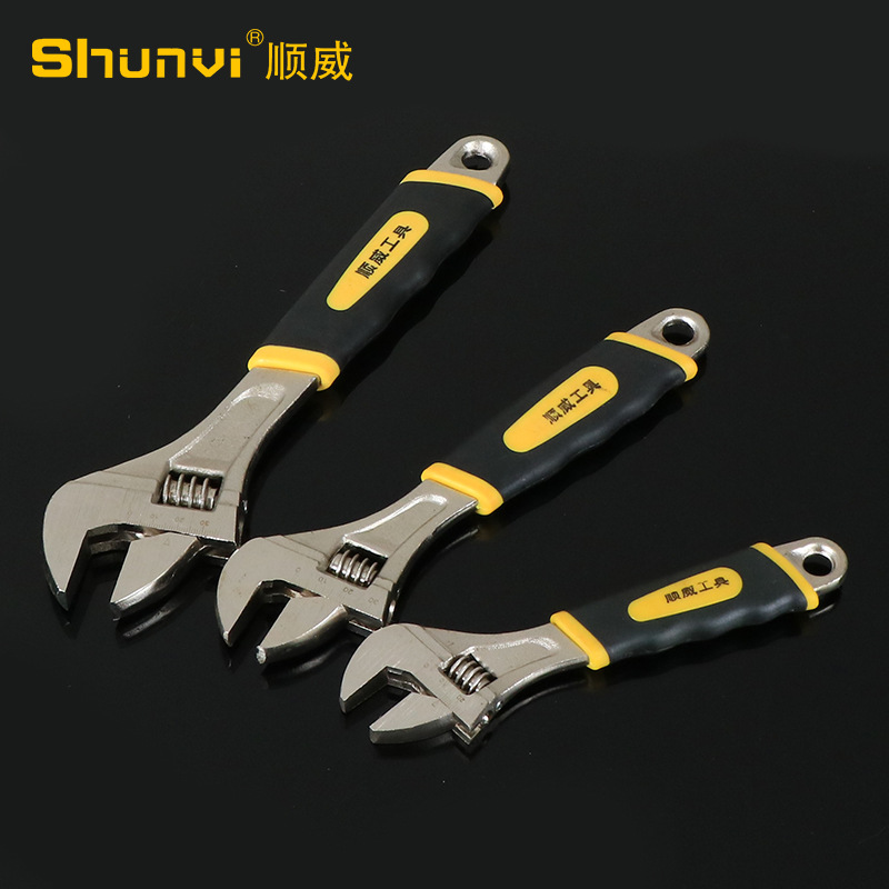 Original factory goods: Shunwei high-carbon steel adjustable wrench, multi-functional adjustable wrench with handle, forged and plastic-coated adjustable wrench Specification drawing