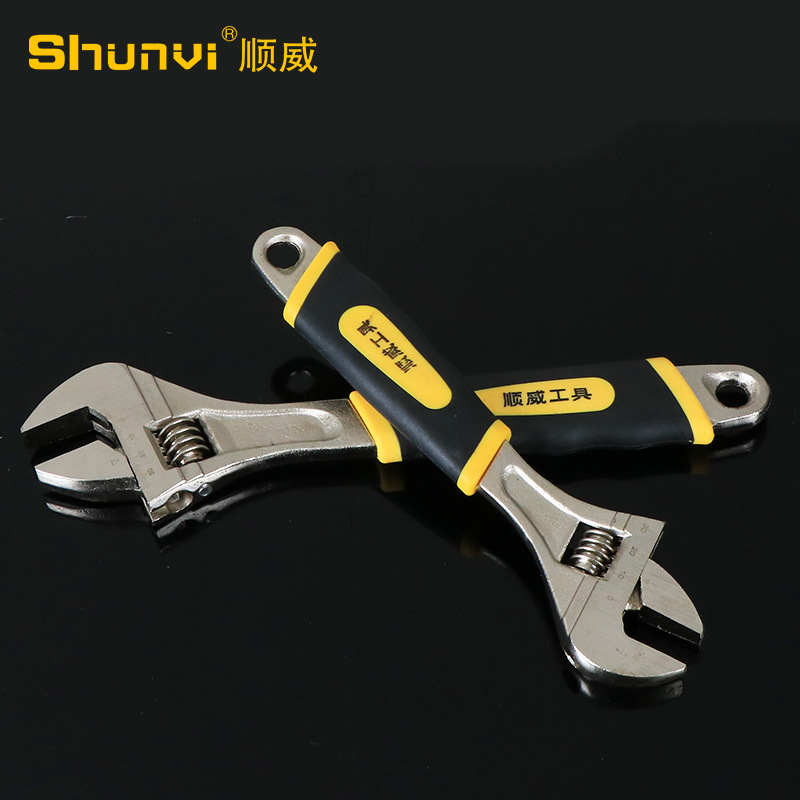 Original factory goods: Shunwei high-carbon steel adjustable wrench, multi-functional adjustable wrench with handle, forged and plastic-coated adjustable wrench details Picture