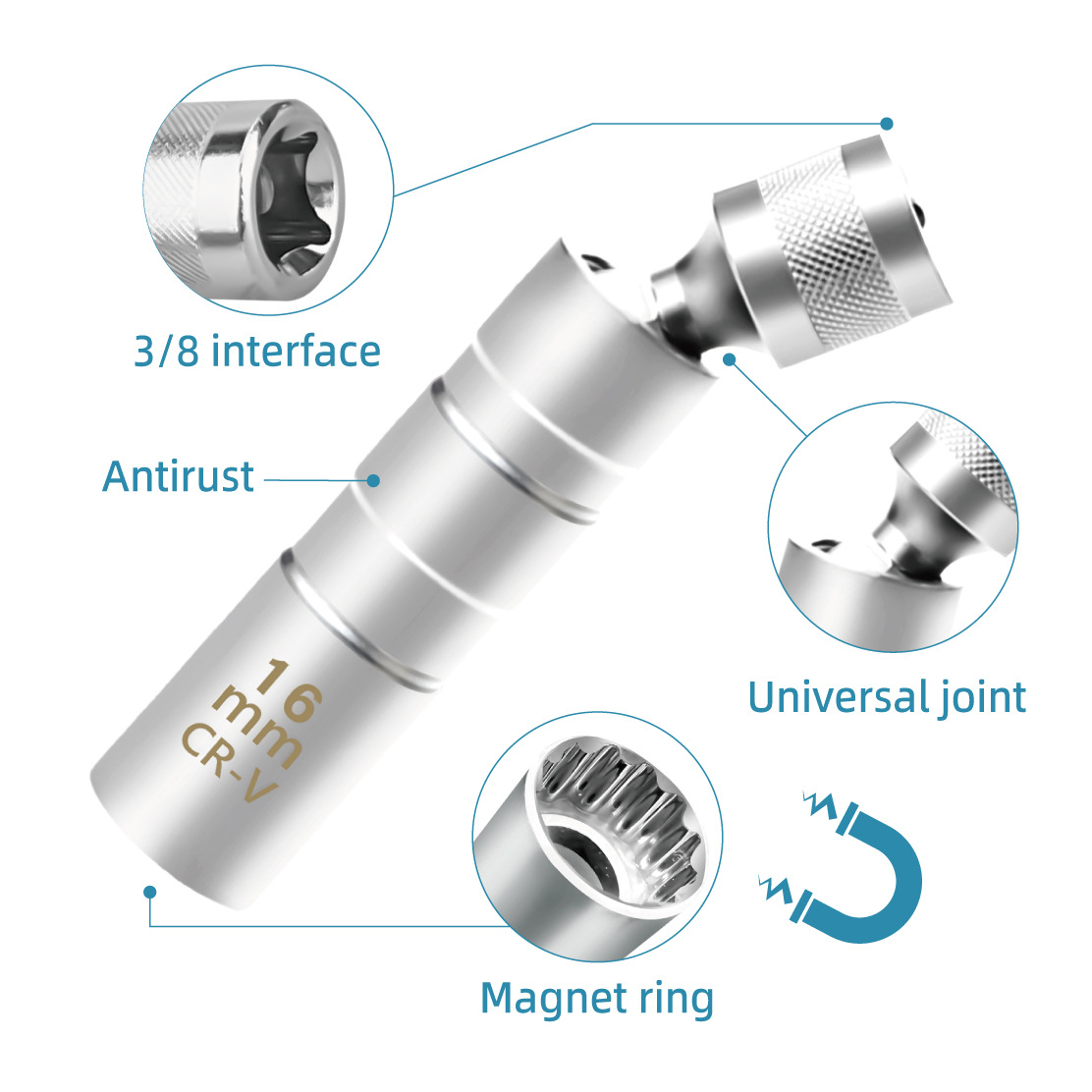Yunbei Spark plug socket wrench with magnetic attraction, 14mm, 16mm, automotive repair spark plug disassembly tool details Picture