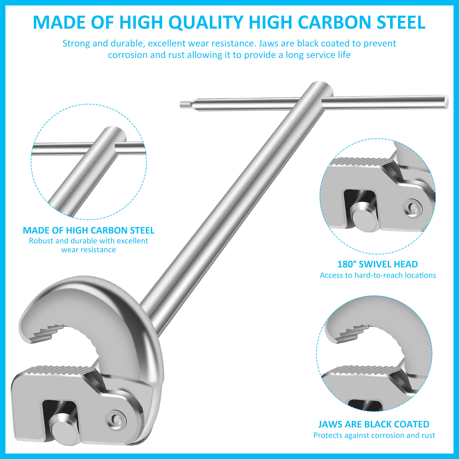 Multi-functional movable head sink wrench, faucet, bathroom water pipe, sewer wrench, pipe wrench, disassembly and assembly tool full figure