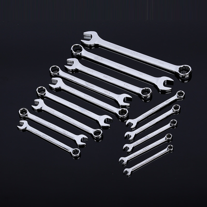 Wholesale complete set of mirror dual-purpose wrench sets, metric hardware tools, auto repair machinery matching double-head manual wrenches Specification drawing