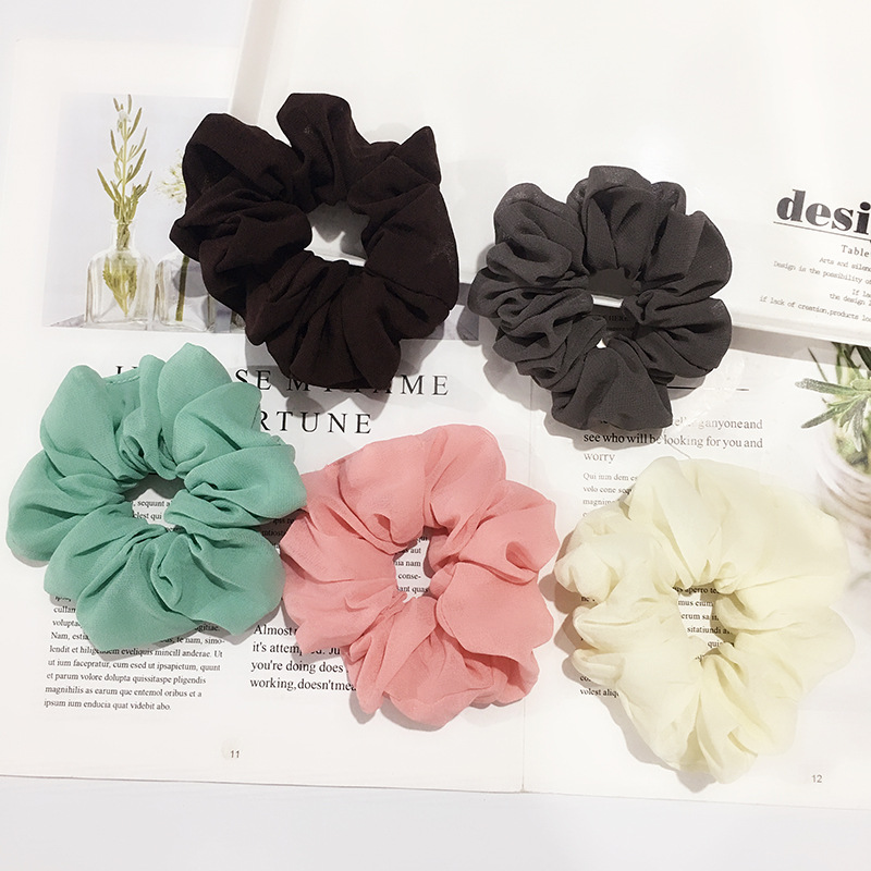 Qiyue Cross-border Large Intestine Ring, simple solid color fabric chiffon, Korean linen large Intestine Hair ring, chiffon head ring, Korean version hair accessory details Picture