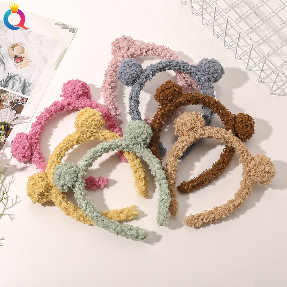 Qiyue Lamb Plush Bear hair Band, simple and cute for winter, versatile hair tie for women going out, face wash headband, hair accessory details Picture