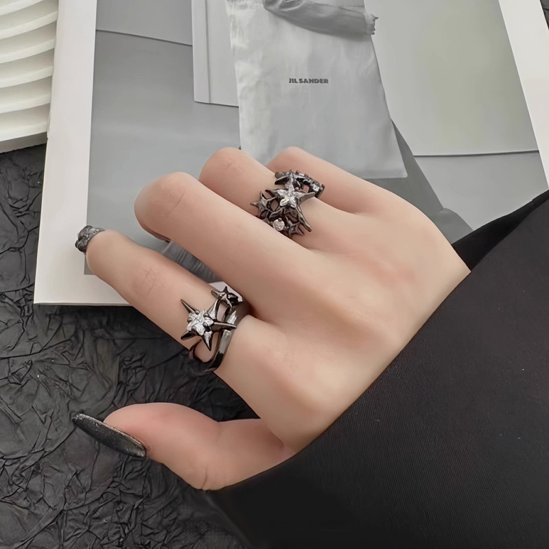 Dark style starlight high-end open ring, women's sparkling diamond irregular niche design, unique and stylish eating ring trend details Picture