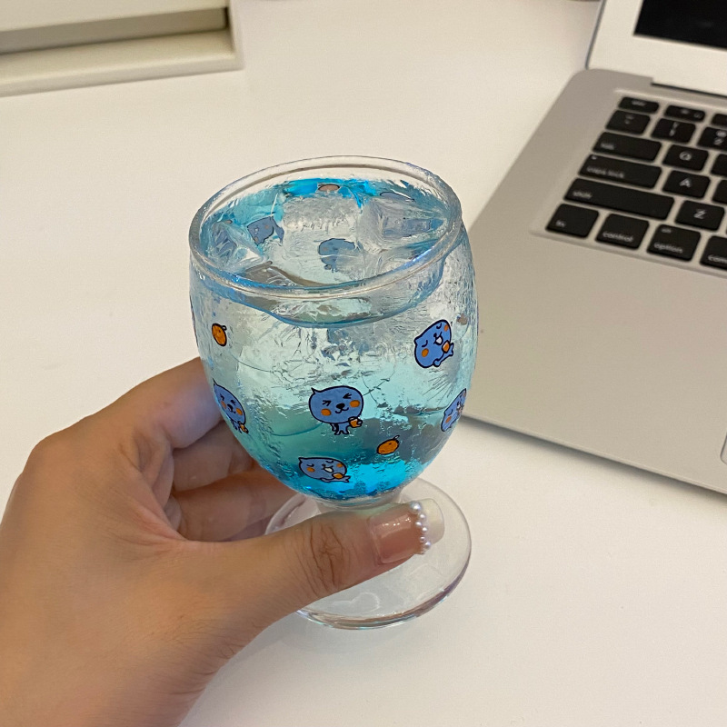 Chinese-style blue ins cute blue queer tall glass cup, cute little blue man glass water cup gift Application Scenario