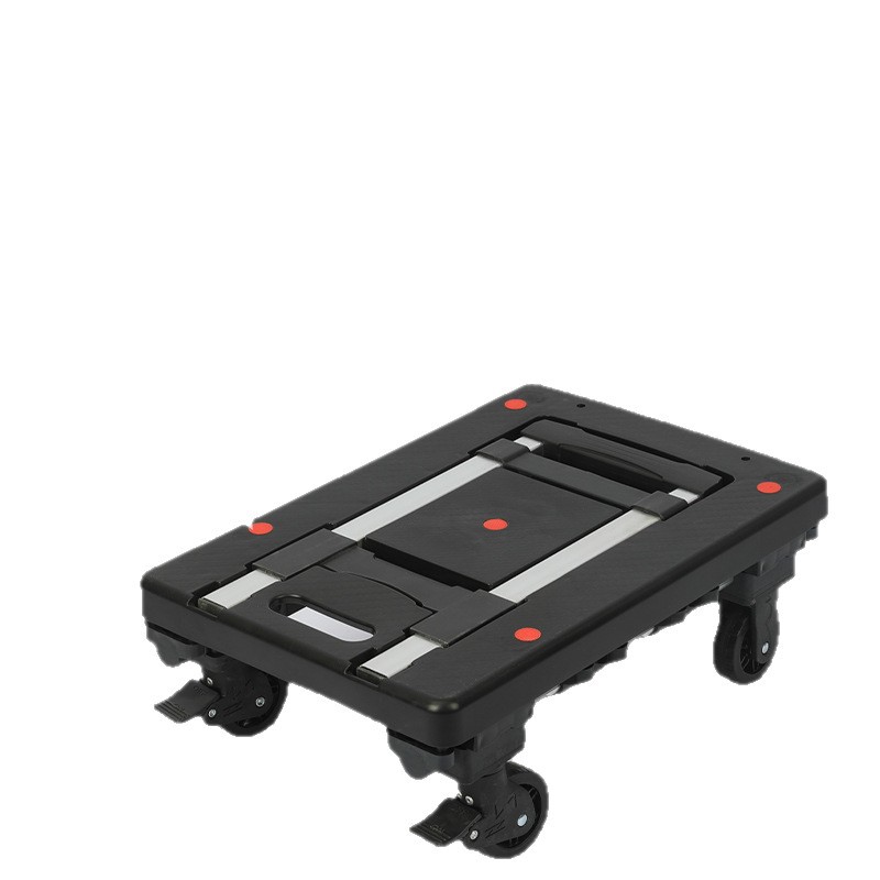 Folding hand-pulled cart, aluminum alloy portable household trolley, handling cart, small flatbed cart for carrying goods, silent small trolley Item Picture