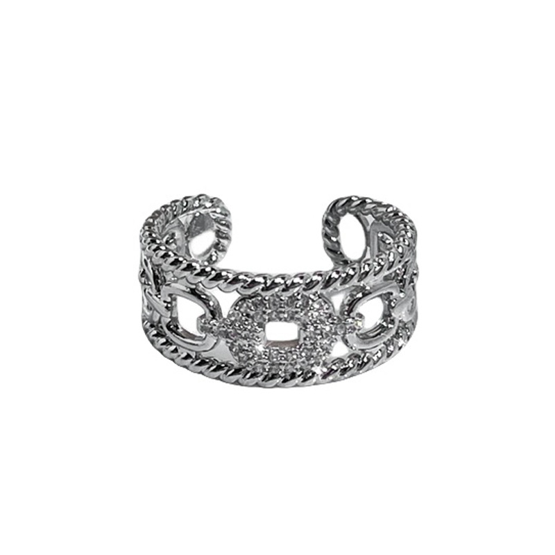 This is a fashionable and versatile index finger ring with a unique design for women, featuring a double-layer belt buckle and zircon chain opening Item Picture