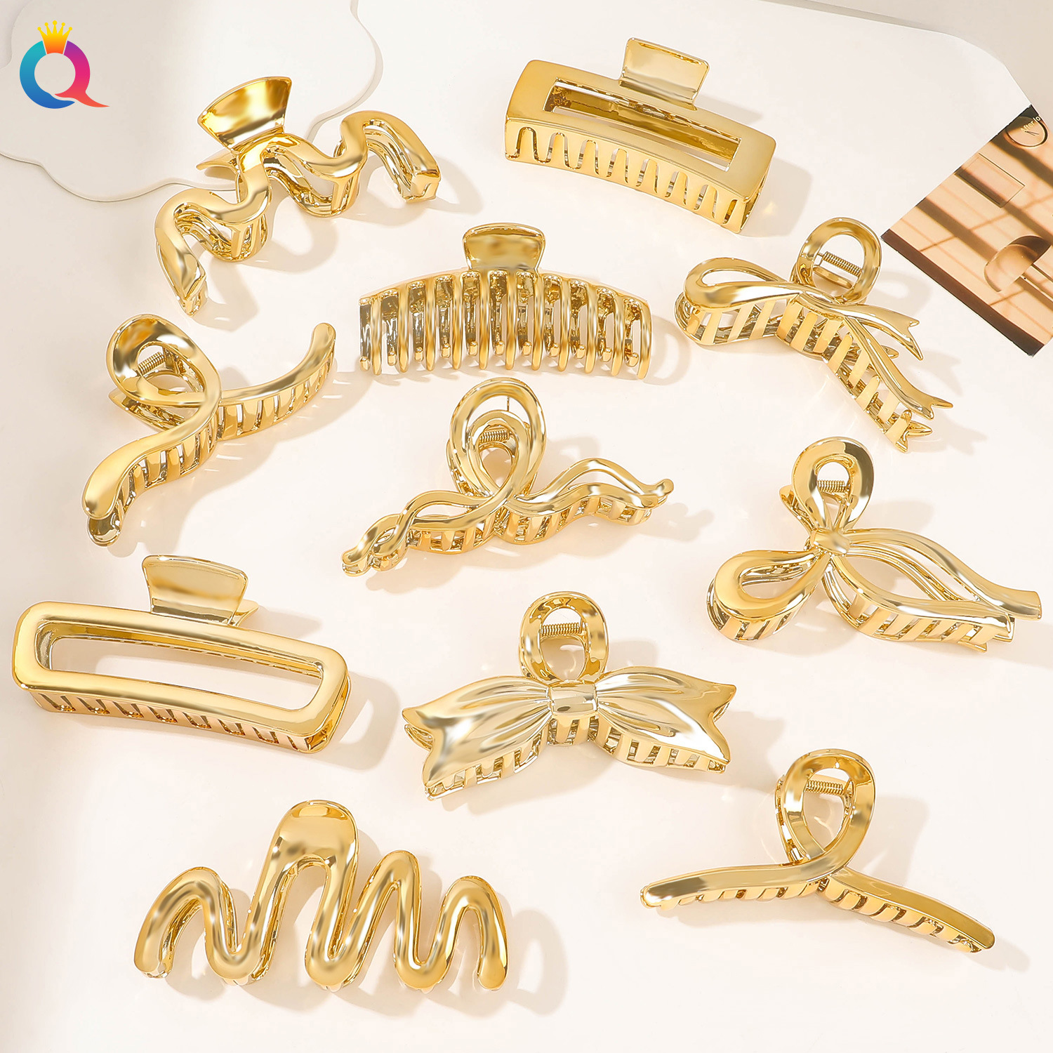 Qiyue Amazon extra-large hair clip, light luxury imitation metal grab clip, high-end golden shark clip hair accessory wholesale full figure