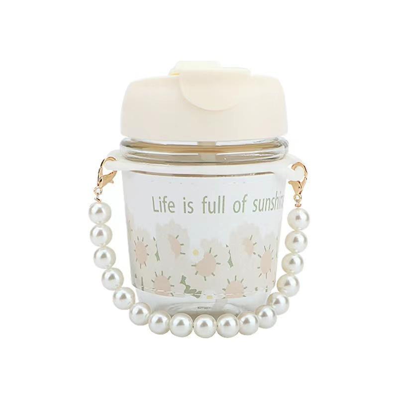 High appearance level InS-style pearl chain sunflower double drinking straw cup, pearl cup souvenir straw cup, one-piece consignment Item Picture