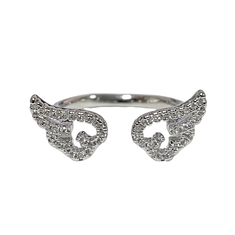 Korean-style niche and simple letter color diamond adjustable ring, women's wing slightly set light luxury and fashionable single diamond versatile ring Item Picture