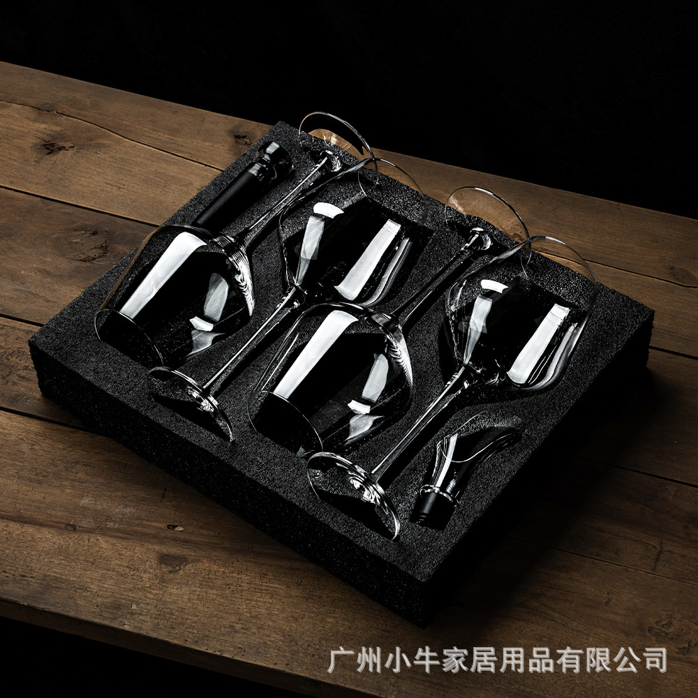 Red wine glass set, European-style glass, tall glass, creative wine glass, 4 pieces, vacuum preservation stopper, wine pouring device Specification drawing