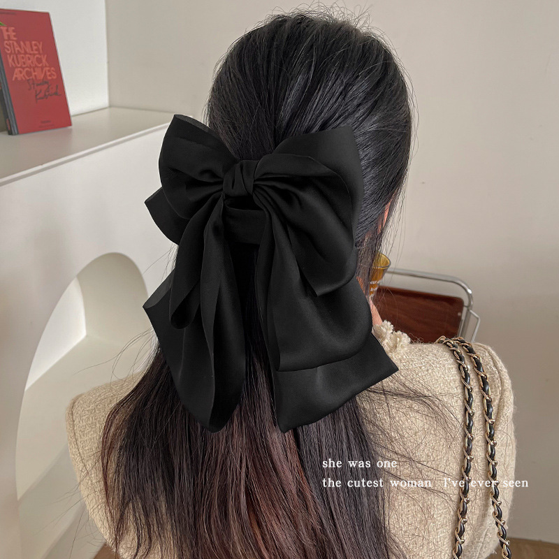 2025 New black bow hairpin with a flowing feel, a high-end Korean satin scratch-off hair accessory for the back of the head details Picture