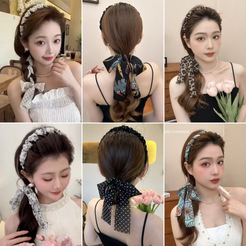 French polka dot ribbon braided hair band for women 2025 New high top wavy headband with hair clips and compression hair bundles full figure