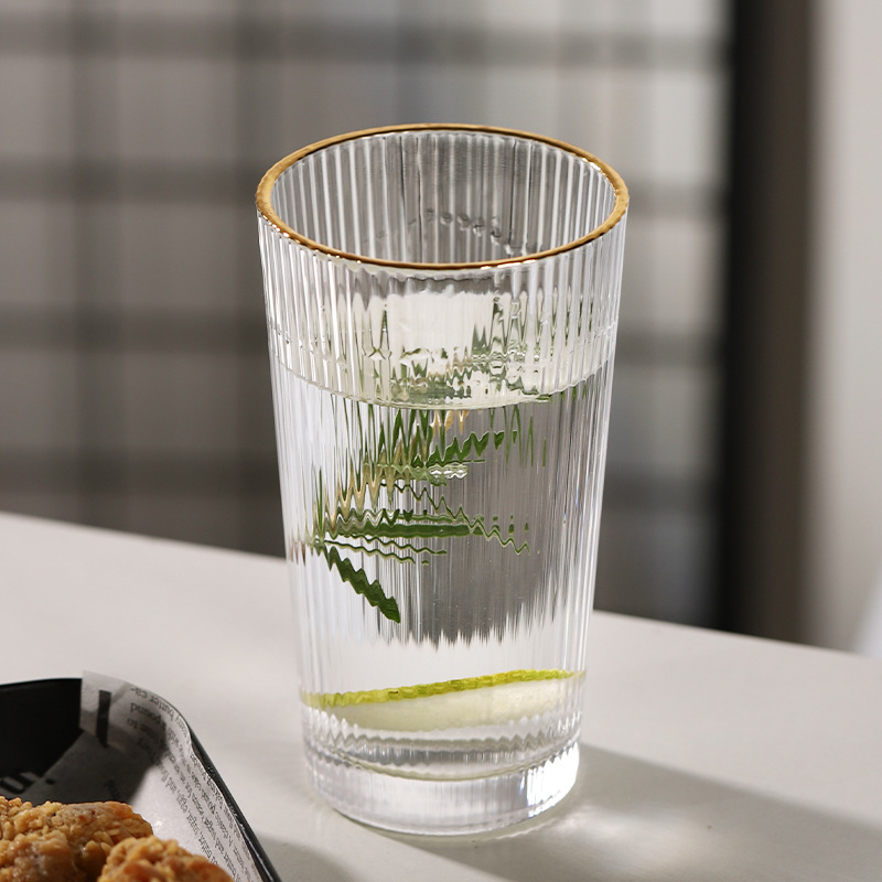 Guangdong Jiabao glass cup, popular coffee cup, simple Japanese vertical striped water cup, fresh and cute for women Specification drawing