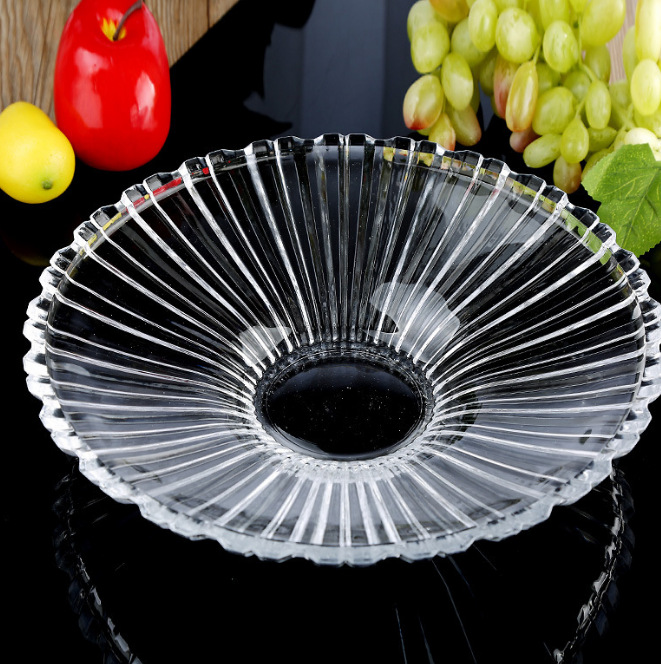 Crystal fruit plate, glass fruit plate, fruit pit, fruit basin, bowl, plate, dried fruit plate, candy plate, creative home furnishing Specification drawing