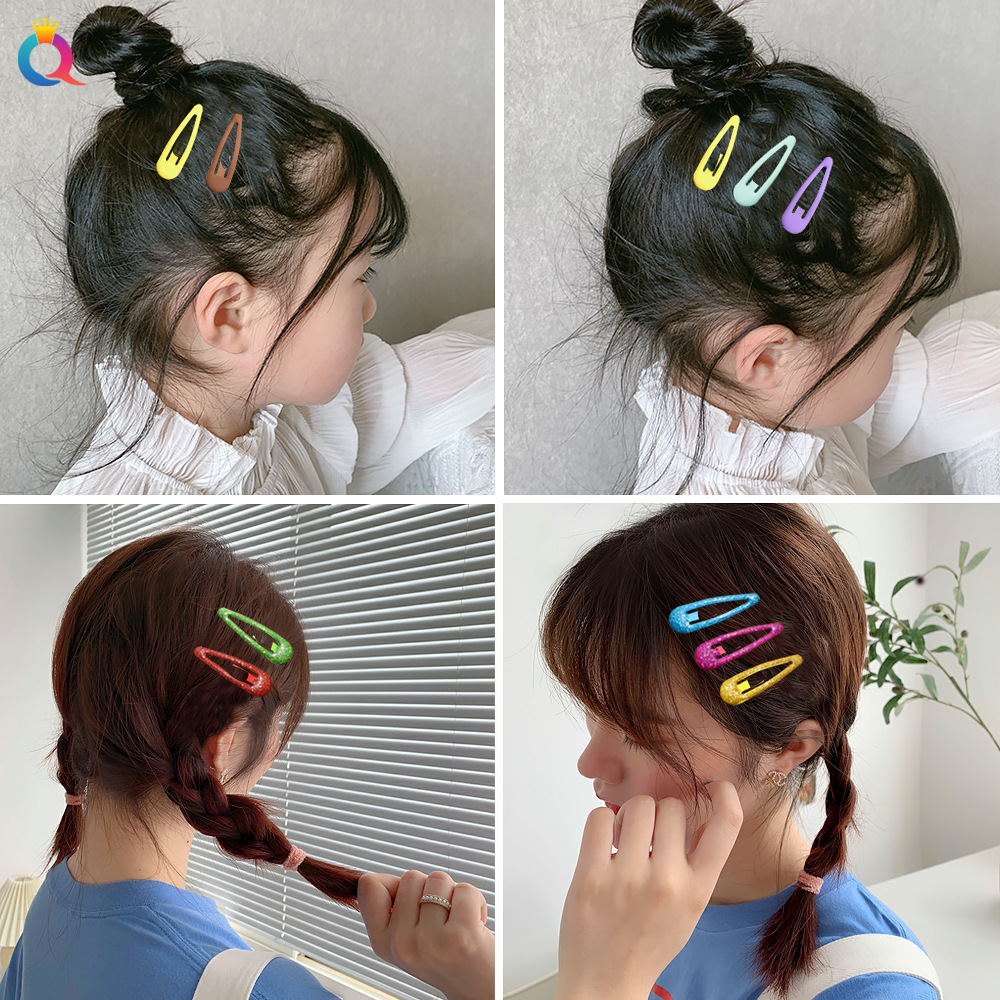 Qiyue Korean version metal baked paint bangs hair clips, candy-colored water drop 10-piece set BB hair clips and hair accessories Specification drawing