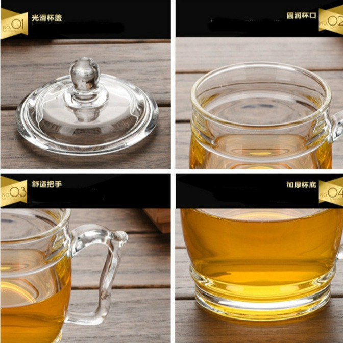 BLinkMax/ Lizun heat-resistant Glass Office thickened covered Water Cup 360ml Glossy Tea Cup LZ0805 details Picture