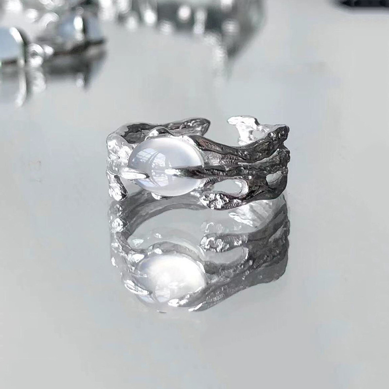 A niche design sense opal pleated texture open ring, a high-end French irregular moonstone ring for women Application Scenario