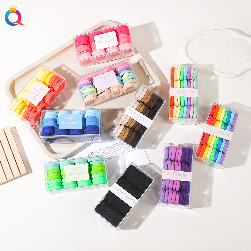 Qiyue Cross-border Amazon hair Band, candy-colored towel band, high-elasticity rubber band box set, small hair tie full figure
