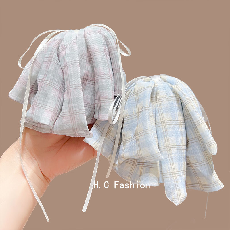Sweet checkered bow ribbon ponytail clip with a light luxury and high-end feel, new scratch-off hairpin, fashionable hair clip at the back of the head Specification drawing