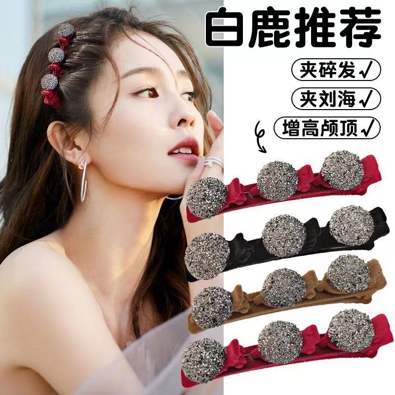 Red flocked hair clips for spring and summer, a niche water diamond side hair accessory, a high-end style, and a small chanel-style braided bangs clip full figure