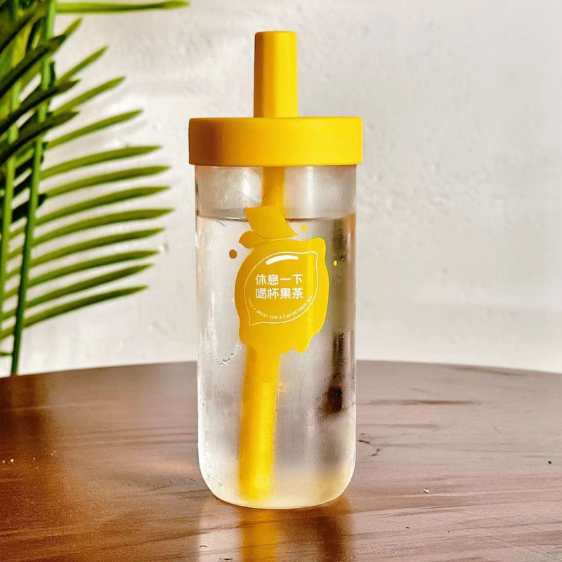 High-quality appearance level fruit tea cup, water cup, internet-famous lemon glass cup, straw cup, large-capacity portable milk tea cup for girls details Picture