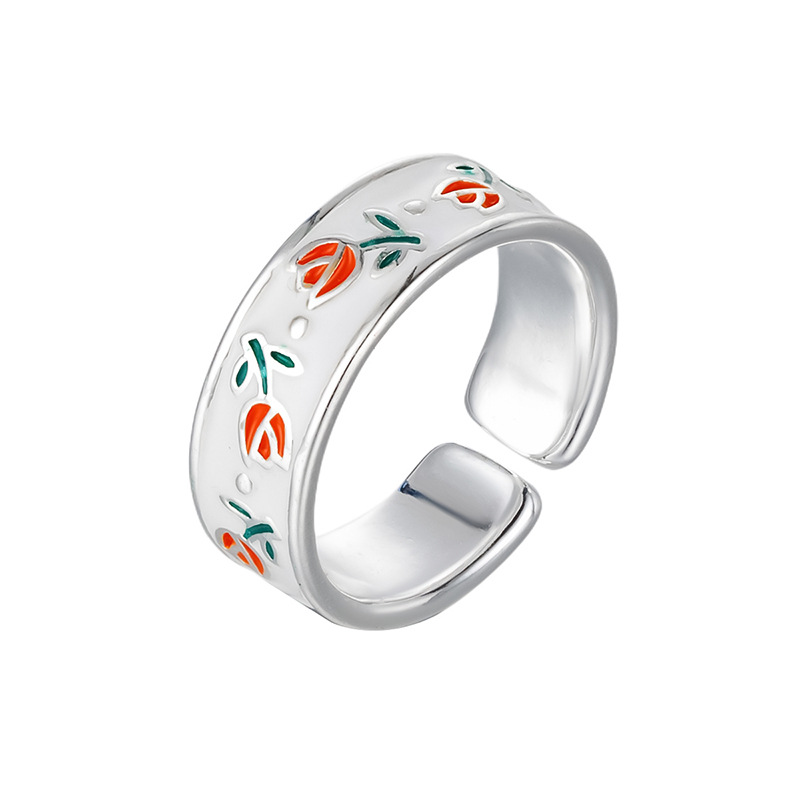Tulip flower drip glaze open ring for women's Instagram niche design, high-end, fashionable and individual ring, light luxury trend Item Picture
