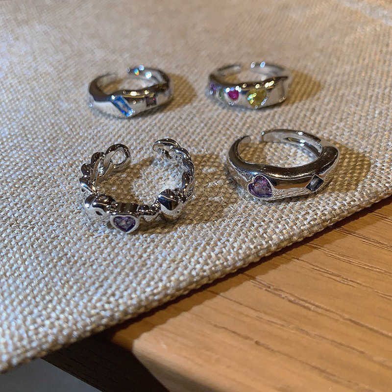 Sweet and cool style colored zircon heart-shaped open ring for women, a unique and high-end look, a new 2023 food ring trend Specification drawing