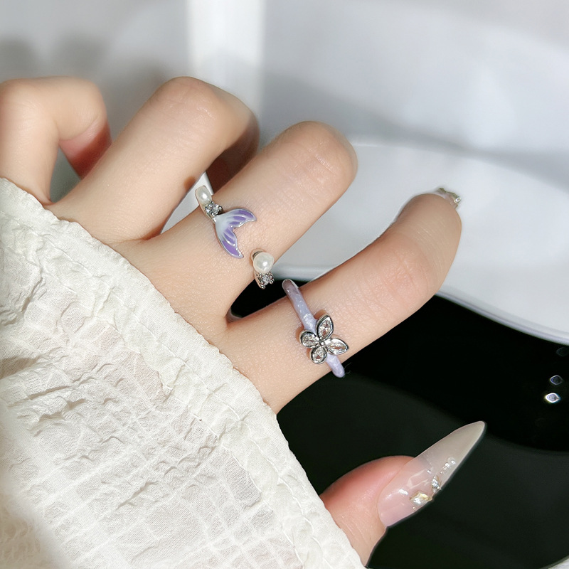 Fashionable purple enamel gradient fishtail bestseller ring, women's niche design sense, light luxury butterfly exquisite and versatile ring details Picture