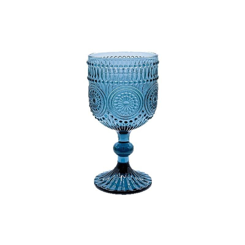 Factory wholesale European retro embossed red wine glasses, glass highball glasses, creative export wine glasses, household colored thickened ones Item Picture