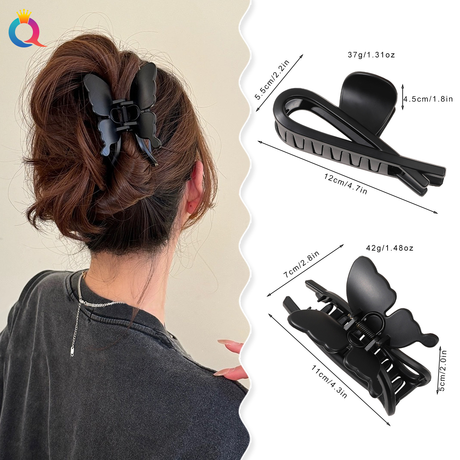 Wholesale of Qiyue Retro PC thickened tortoiseshell scratch-clip for women with a high-end shark clip at the back of the head details Picture