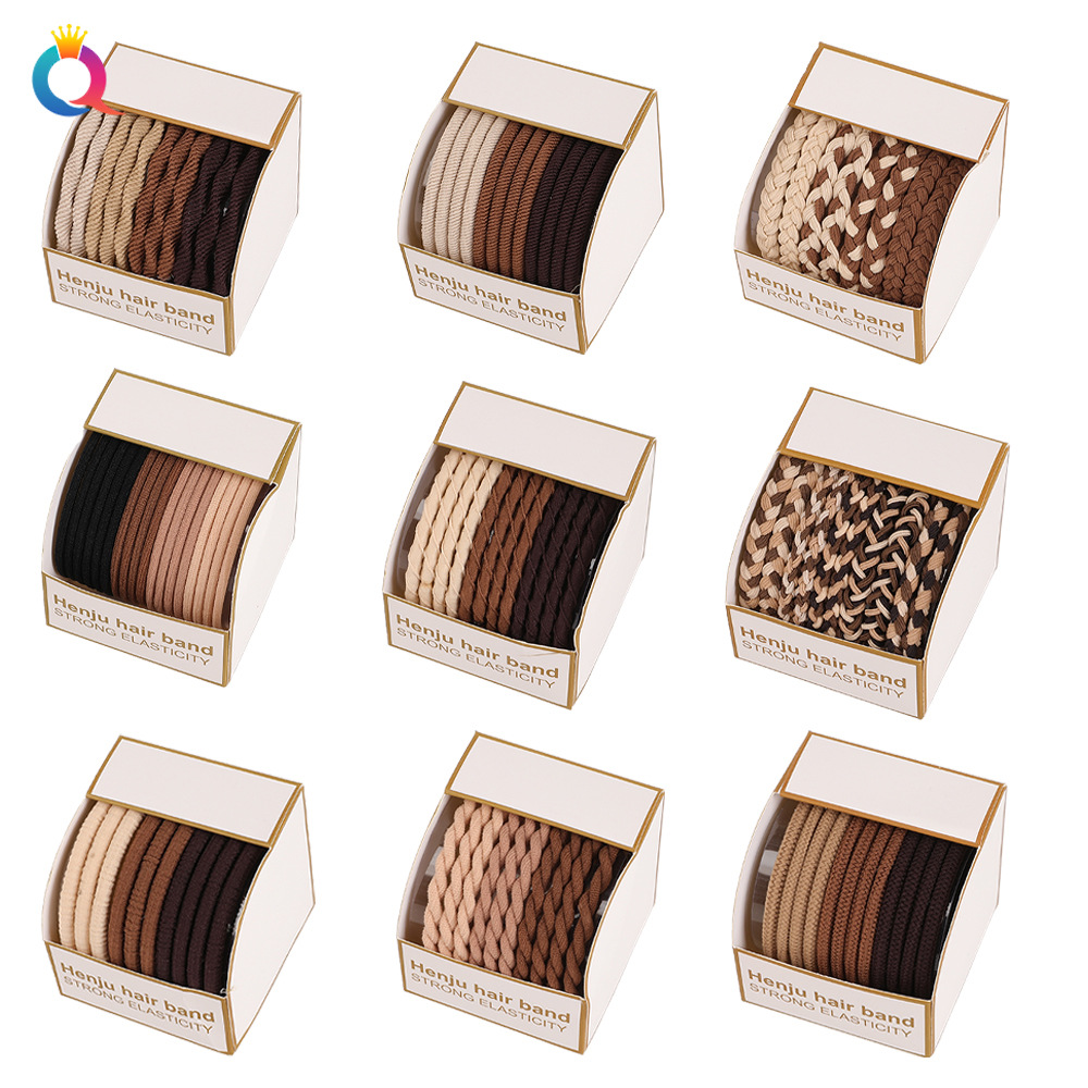 Qiyue Cross-border Box Hair Tie Coffee-colored small rubber band for tying hair, ins high appearance level hair tie and hair accessory wholesale Specification drawing