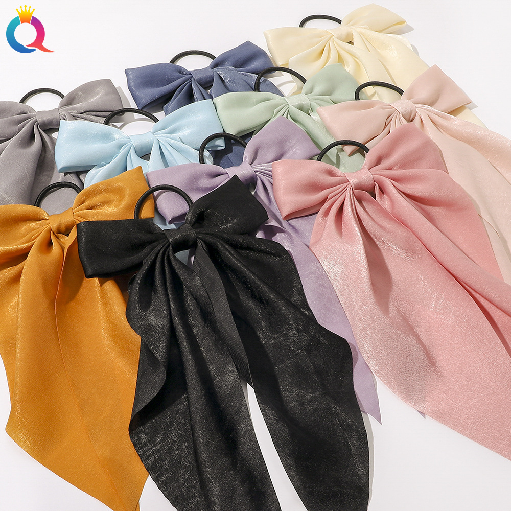 Qiyue Korean velvet bow leather band, simple solid color ribbon, elegant French hair tie, ponytail hair tie details Picture