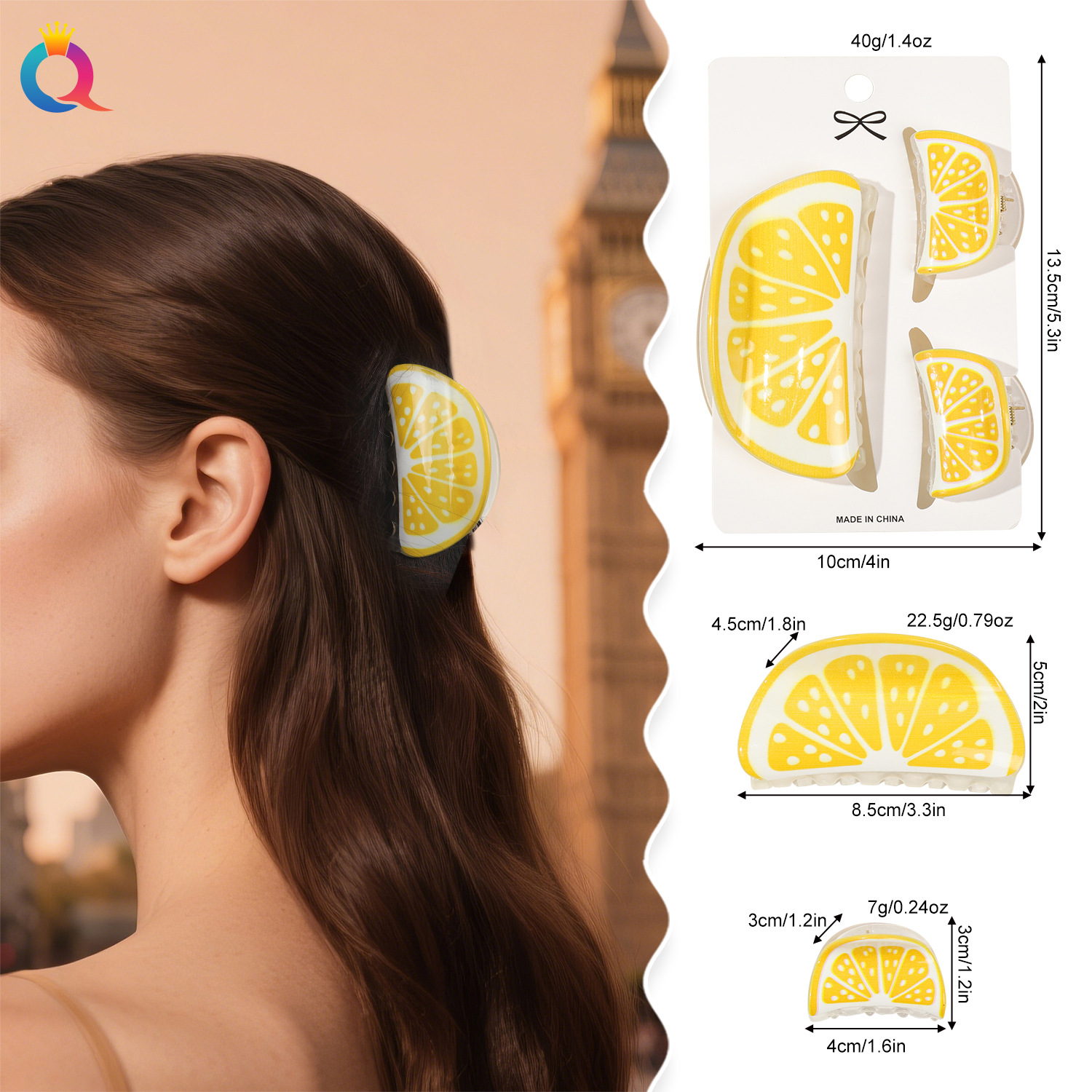 Qiyue Cross-border Fruit Grabber Three-piece Set, back head updo, high-end shark hair clip, grabber and hair accessory wholesale details Picture