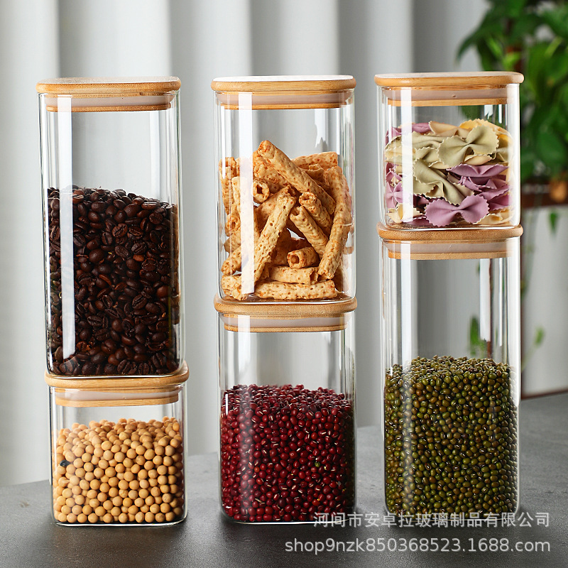 Glass storage tank, pearl cotton set, kitchen condiments, grains, tea, dried fruits storage, high borosilicate sealed tank Specification drawing
