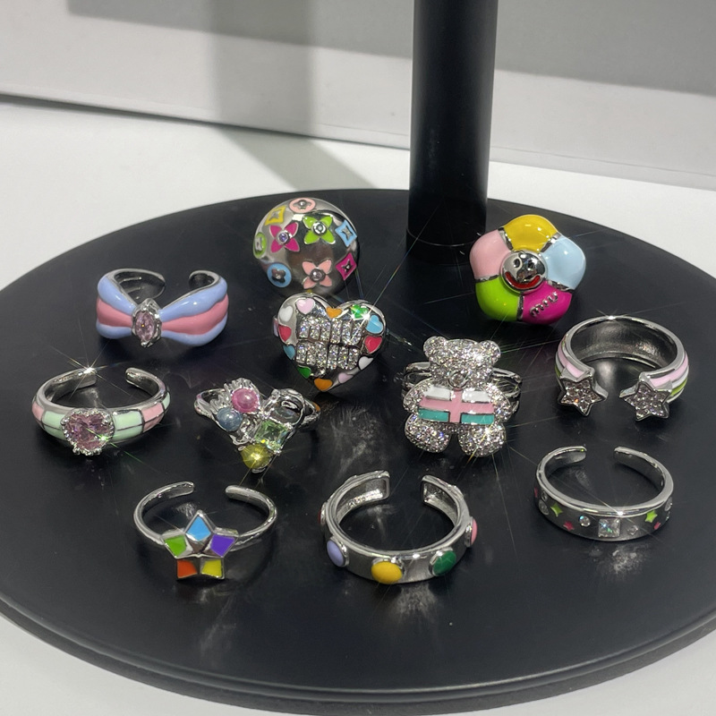 Autumn and winter accessories: Open ring, women's colored drip glaze, versatile, cold style, sweet and cool, trendy, retro and individual ring details Picture