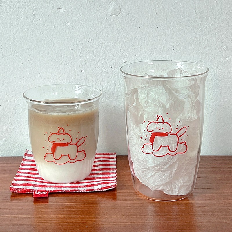 Cross-border high-appearation-level cartoon glass cups, cold brew cups, coffee cups, puppy water cups, glass cups, breakfast cups full figure
