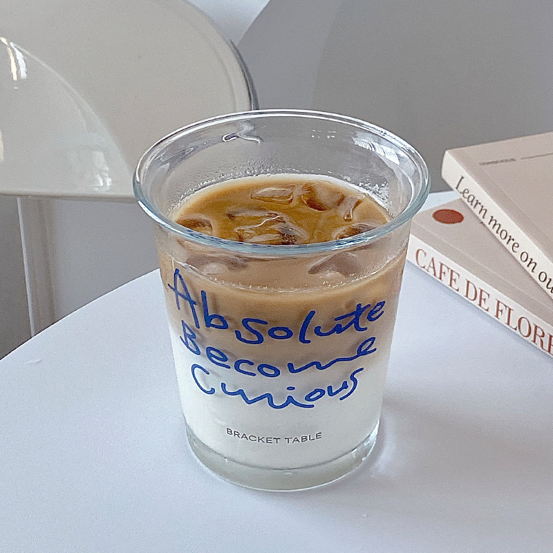 Korean-style universal ins couple cups, self-healing blue letter ABC cold brew glass cups, coffee cups, milk cups Specification drawing