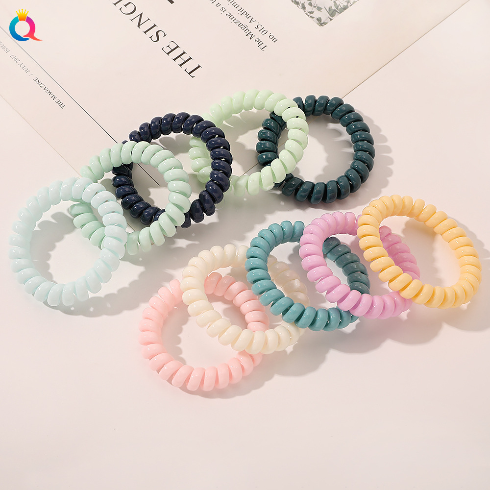 Qiyue Macaron-colored telephone line hair band, hair tie rubber band, Korean version simple hair tie, candy-colored hair tie hair accessory full figure